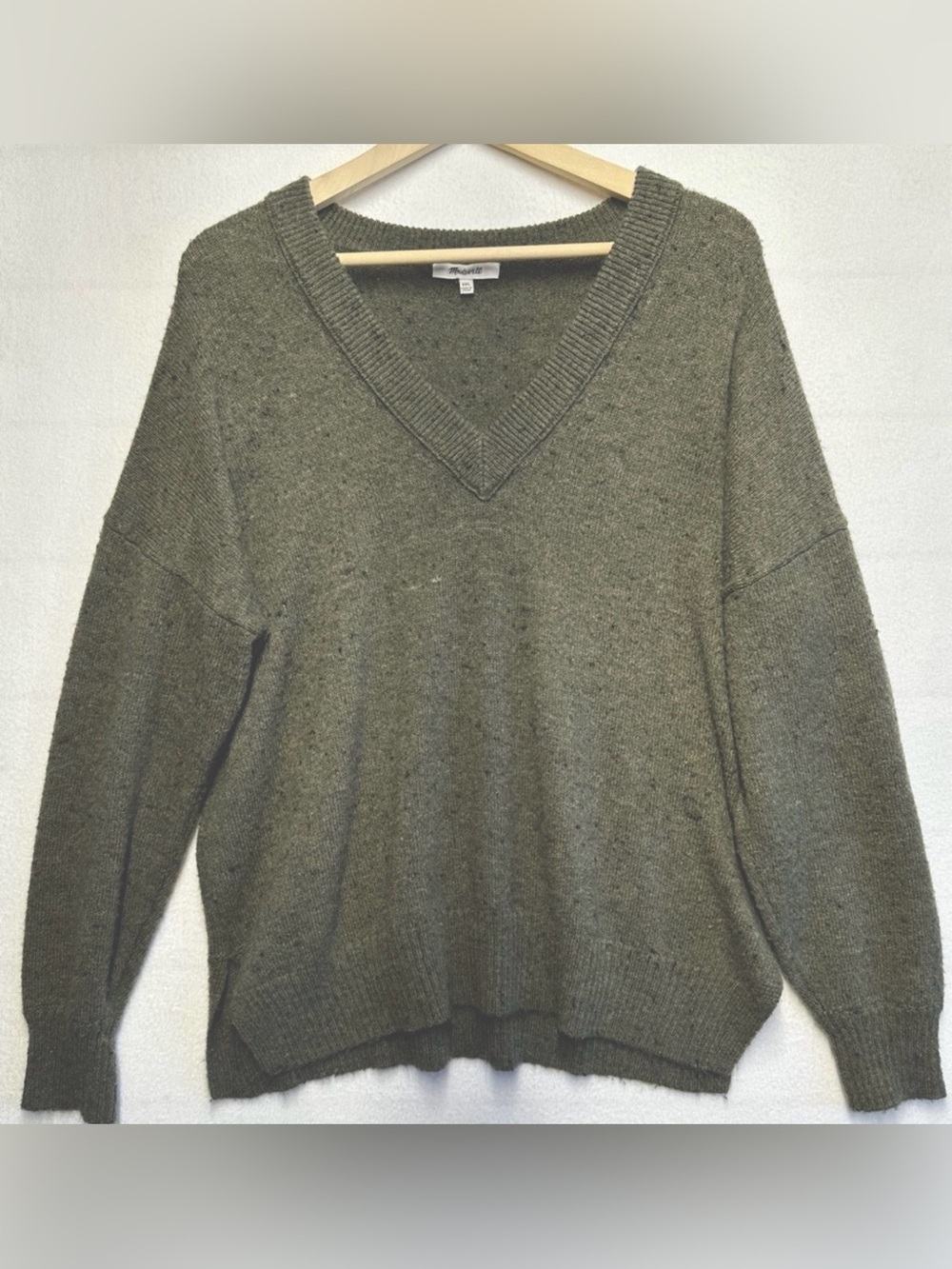 Madewell Gray Wool‑Blend Textured Knit V-Neck Pullover Sweater XXL